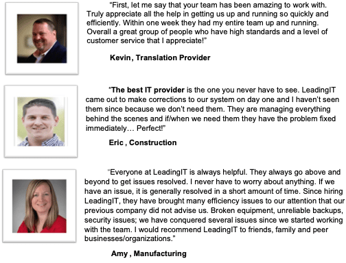 Various client testimonies praising LeadingIT