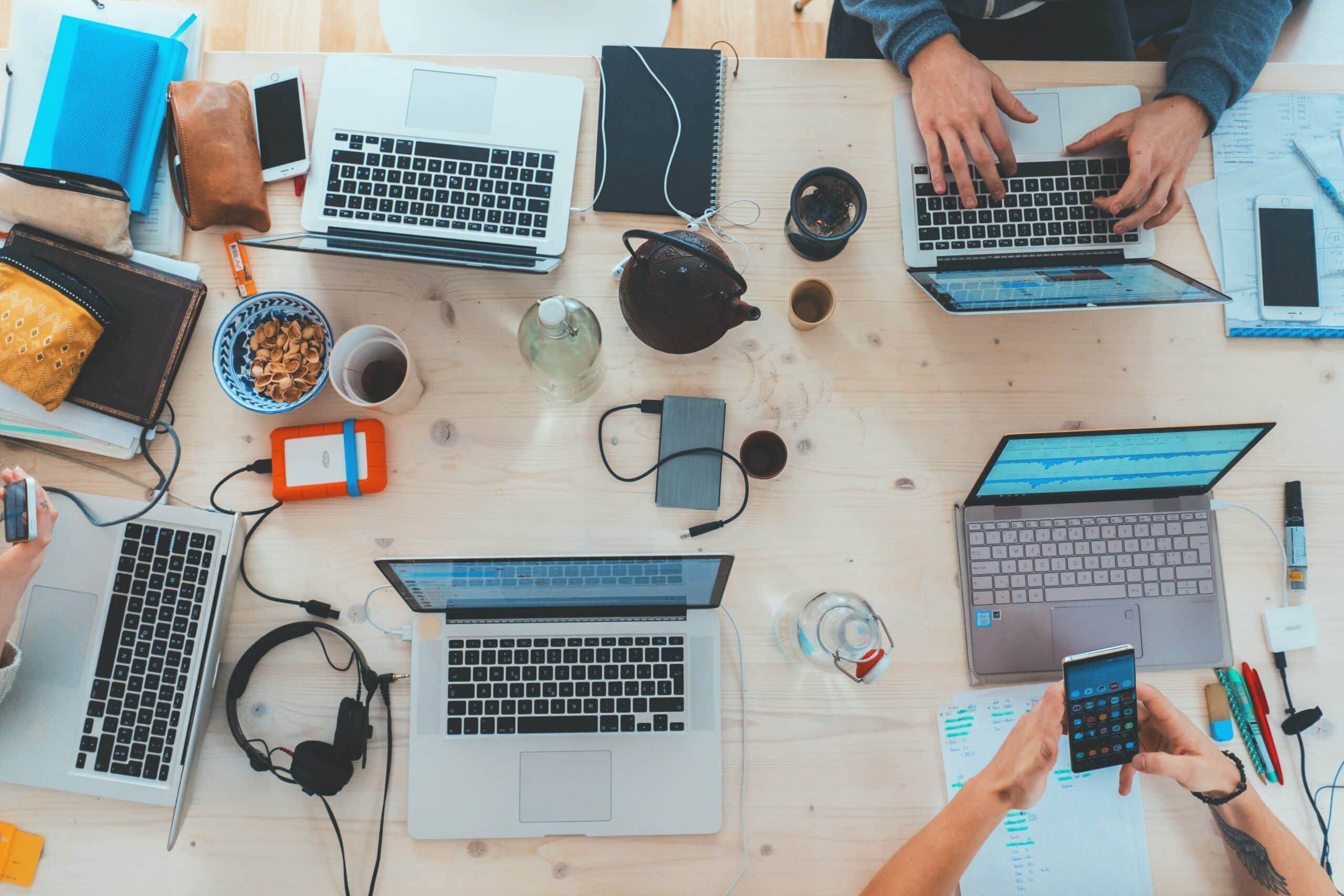 table with laptops, Cybersecurity, Ransomware Protection