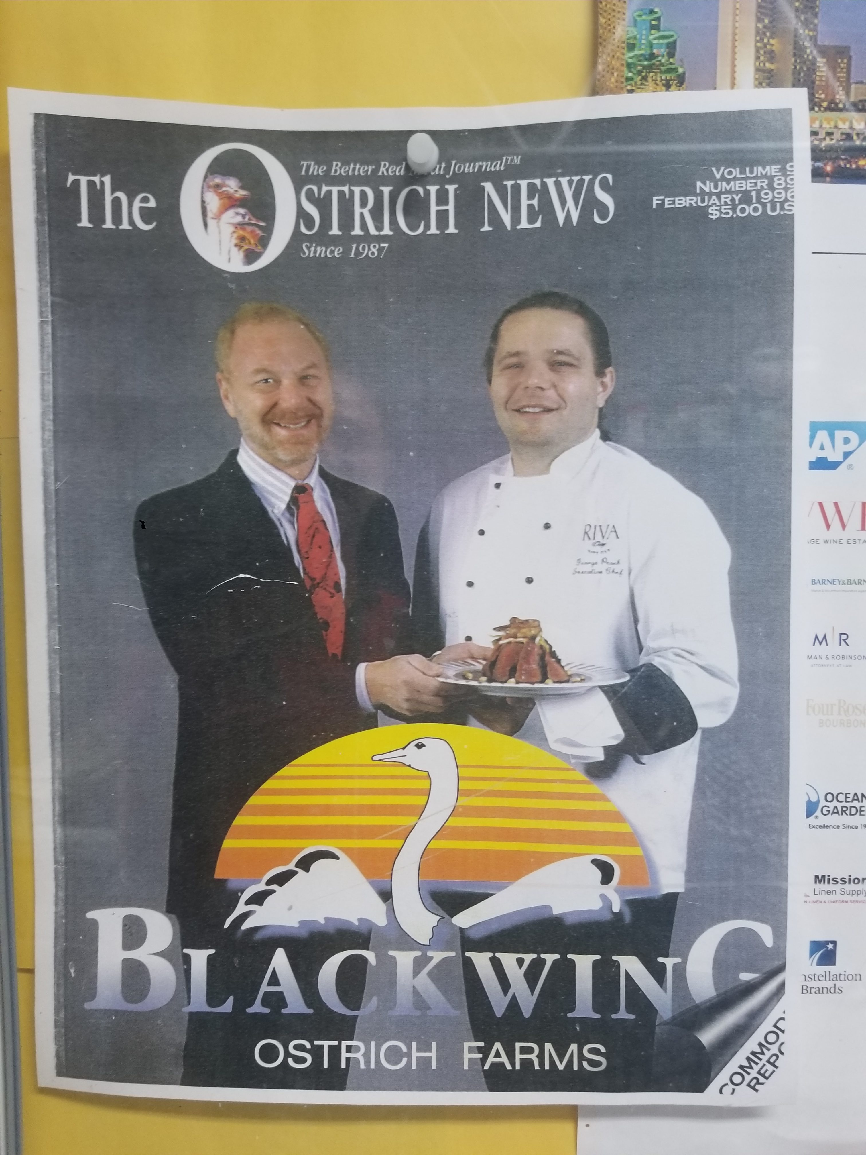 Roger Gerber poses with an executive chef in the Ostrich News publication