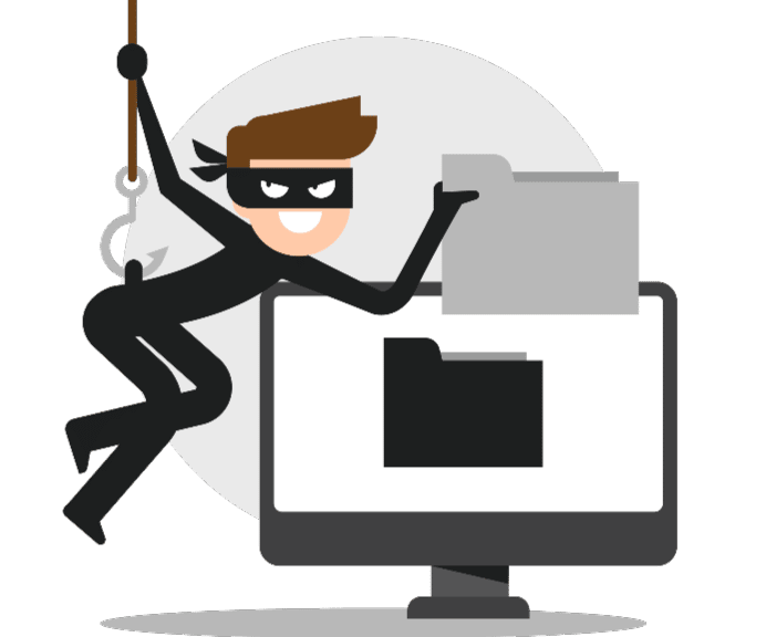 Graphic design or cartoon stealing computer files, Cybersecurity, Ransomware Protection